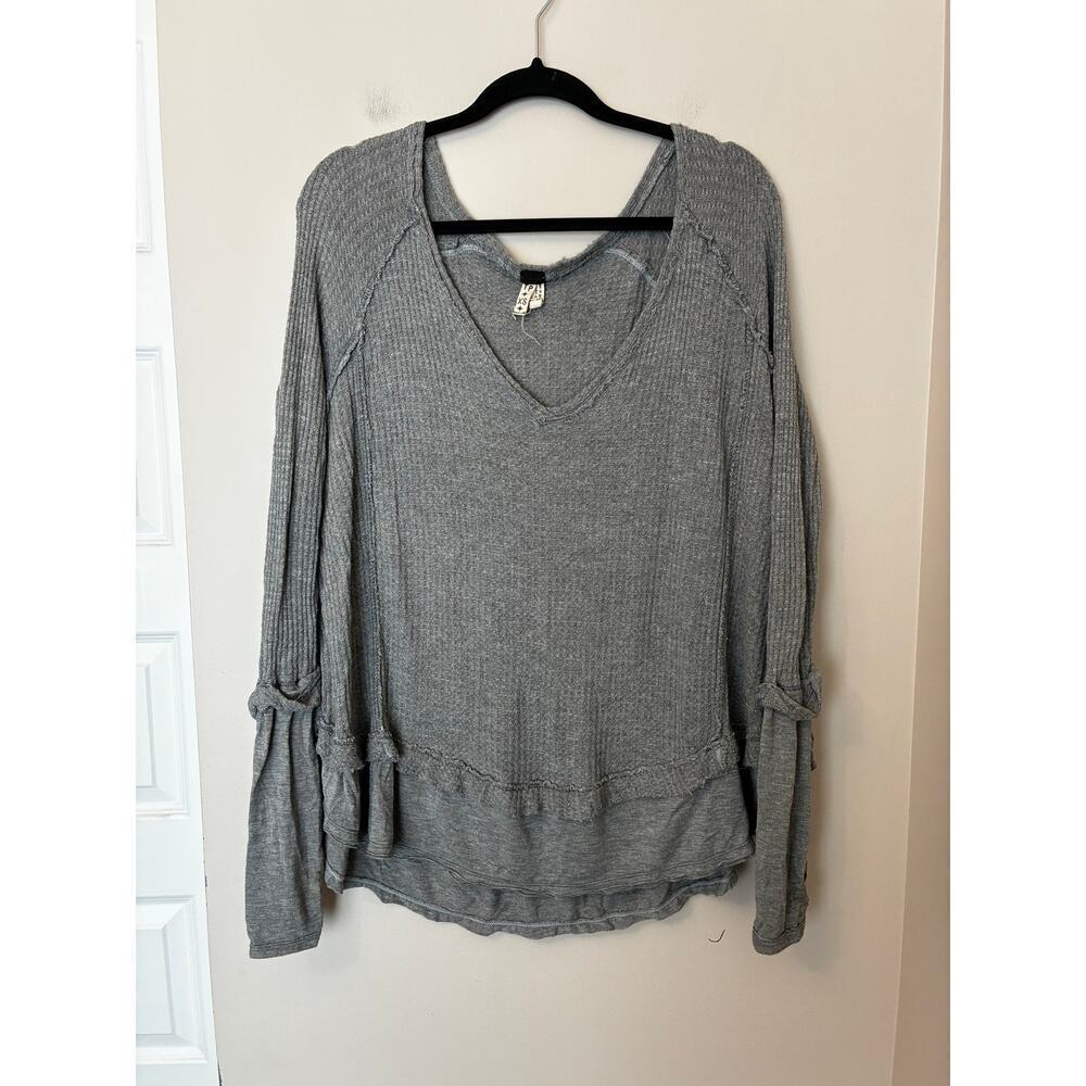 Free People We The Free Gray Laguna North Shore Waffle Knit Thermal Tunic Top XS